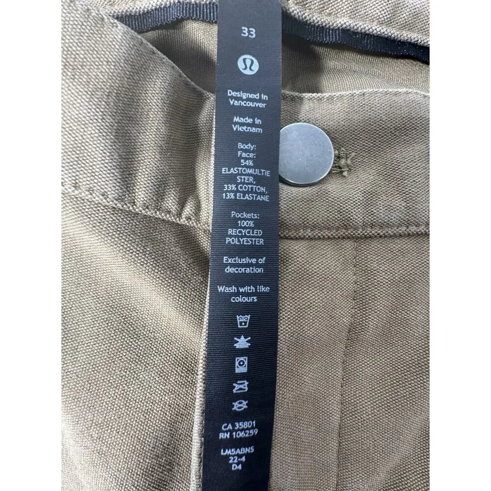 Lululemon ABC Pants Mens 33x30 Slim Fit Khaki Tan Stretch Chino - Picture 7 of 7
